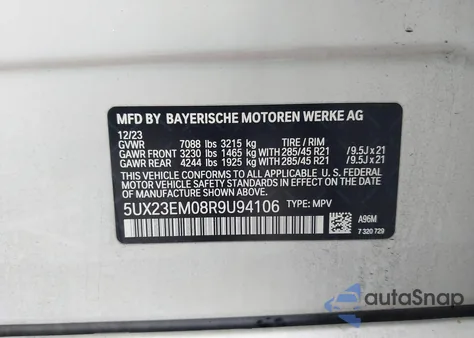 2024 BMW X7 xDrive40I z USA, uszkodzony, nr VIN 5UX23EM08R9U94106